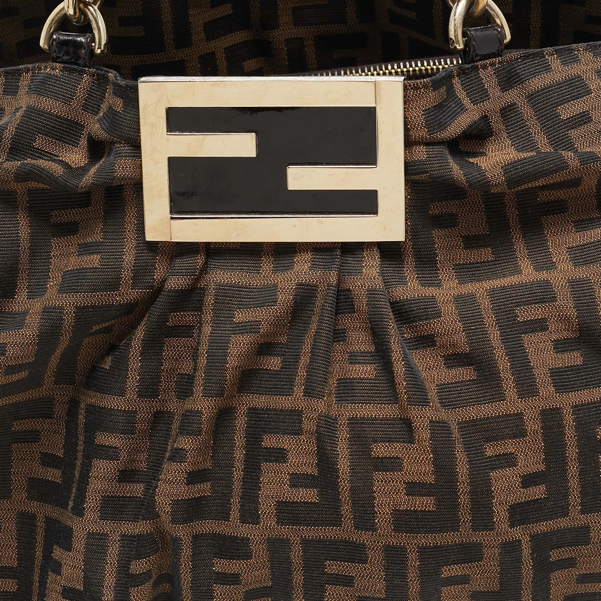 Fendi Zucca Canvas Large Mia Shoulder Bag