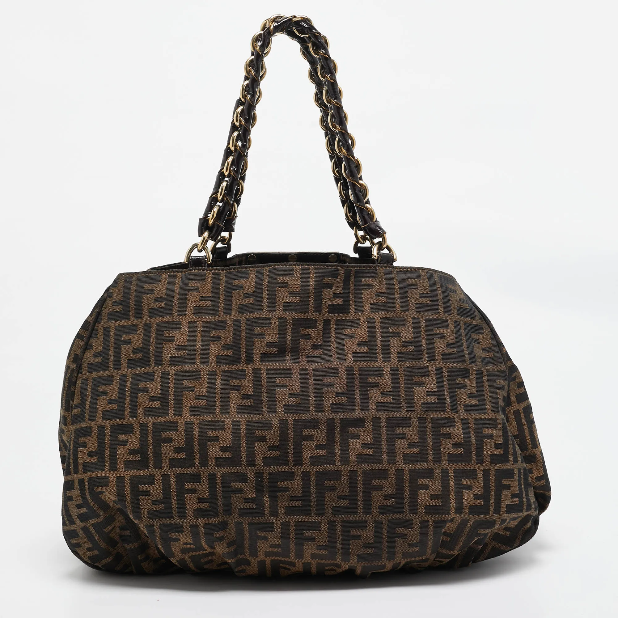 Fendi Zucca Canvas Large Mia Shoulder Bag