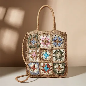 Floral Pattern Summer Handbag Straw Handwoven Shoulder Bag Crossbody Purses