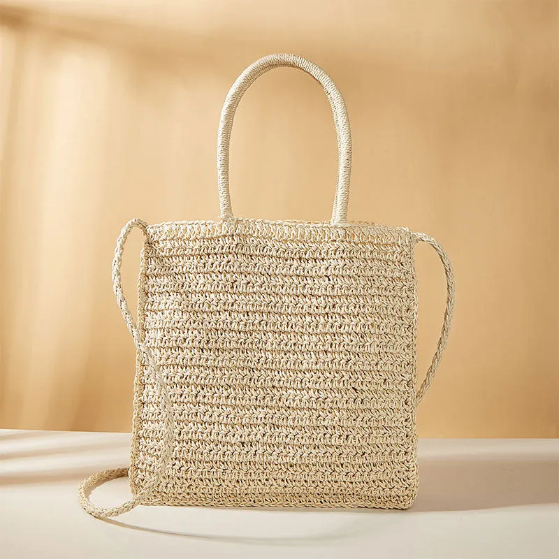 Floral Pattern Summer Handbag Straw Handwoven Shoulder Bag Crossbody Purses