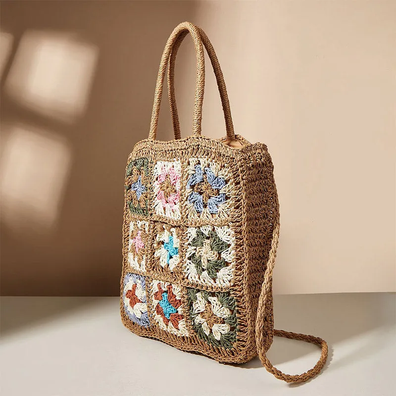 Floral Pattern Summer Handbag Straw Handwoven Shoulder Bag Crossbody Purses