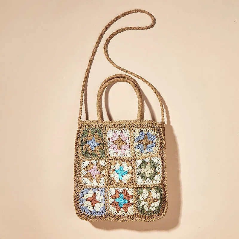 Floral Pattern Summer Handbag Straw Handwoven Shoulder Bag Crossbody Purses
