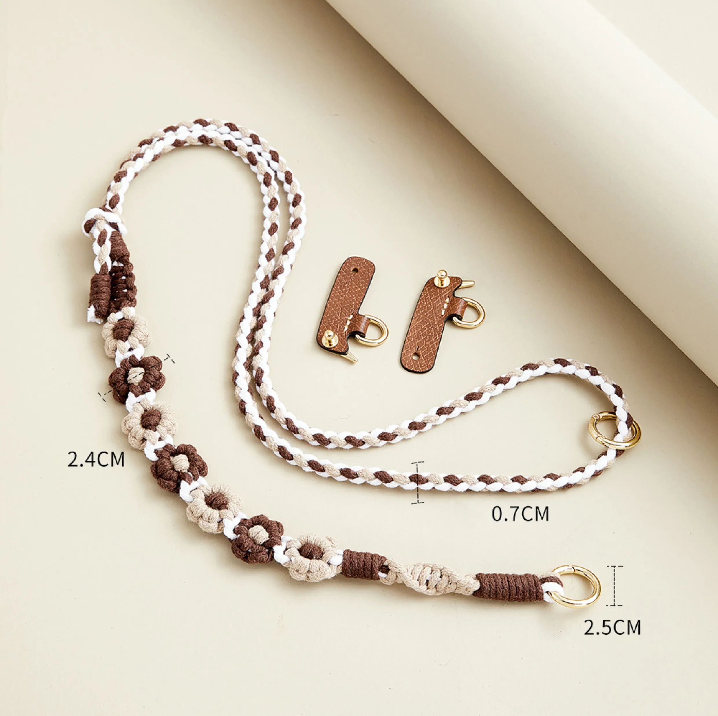 Flower woven shoulder strap, Le Pliage Original bag modified strap, woven style adjustable shoulder strap