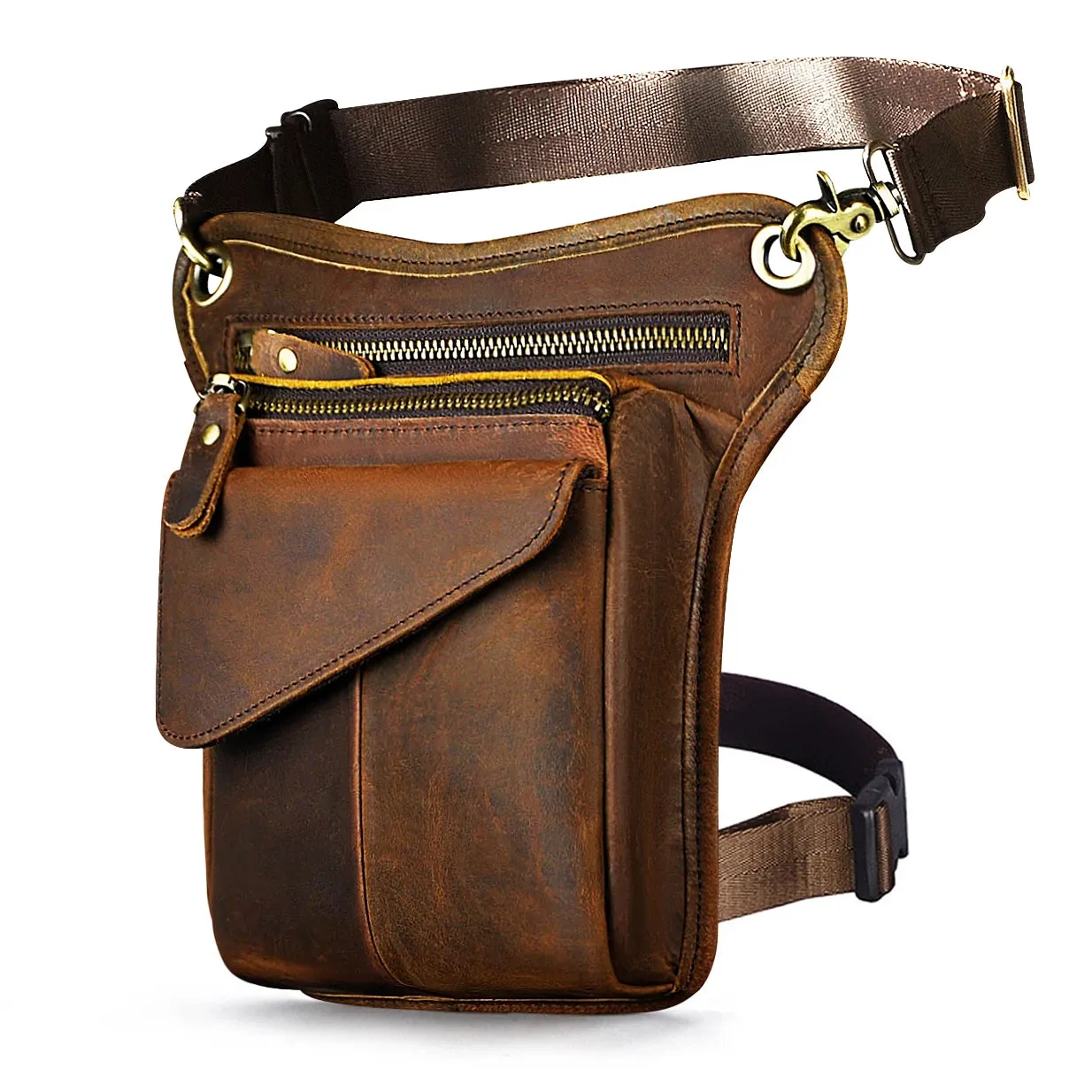 Genuine Leather Man Bag - Multifunction Design Travel Sling Shoulder or Waist Bag