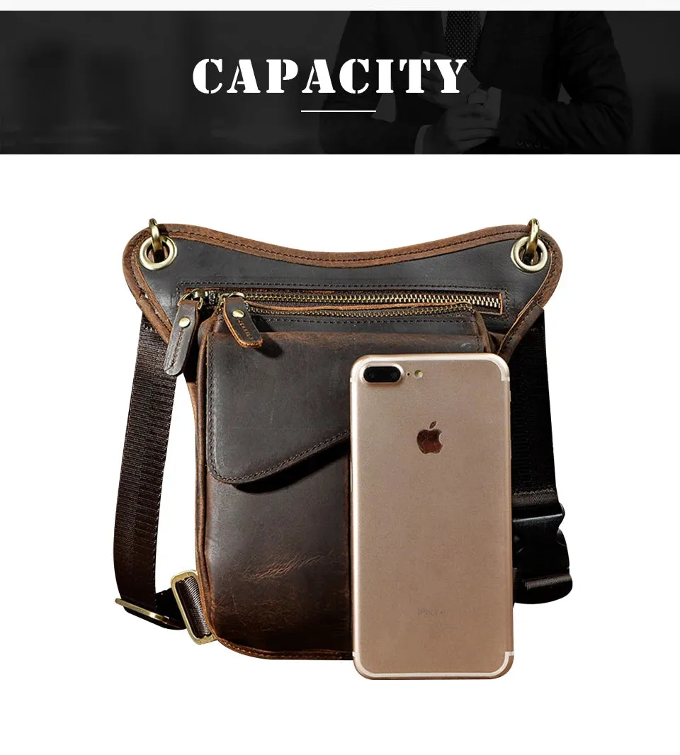Genuine Leather Man Bag - Multifunction Design Travel Sling Shoulder or Waist Bag
