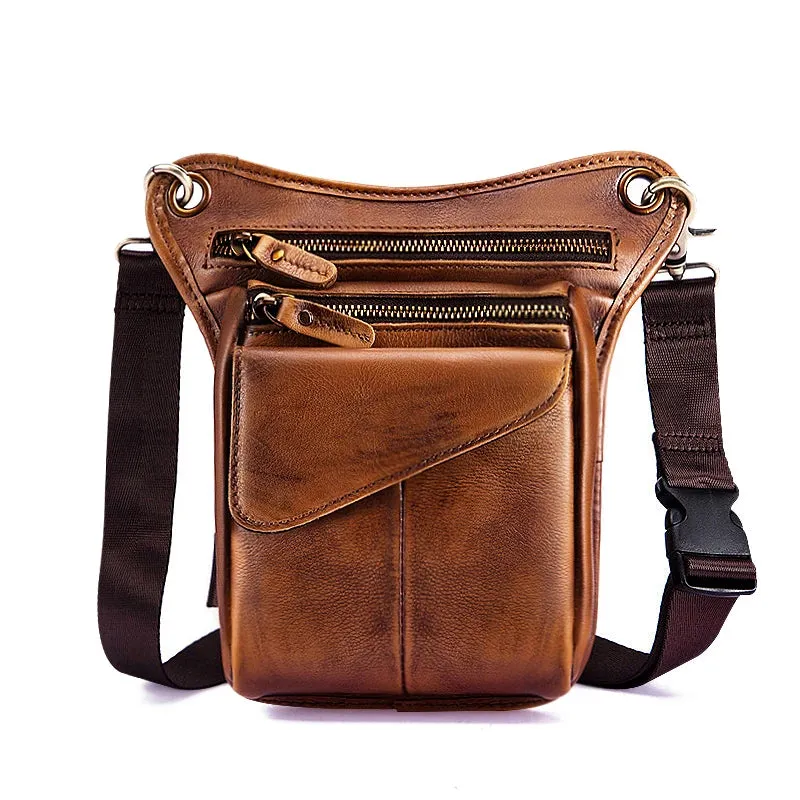 Genuine Leather Man Bag - Multifunction Design Travel Sling Shoulder or Waist Bag