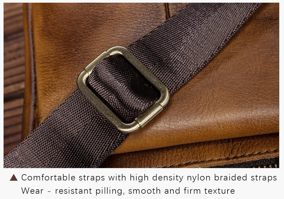 Genuine Leather Man Bag - Multifunction Design Travel Sling Shoulder or Waist Bag