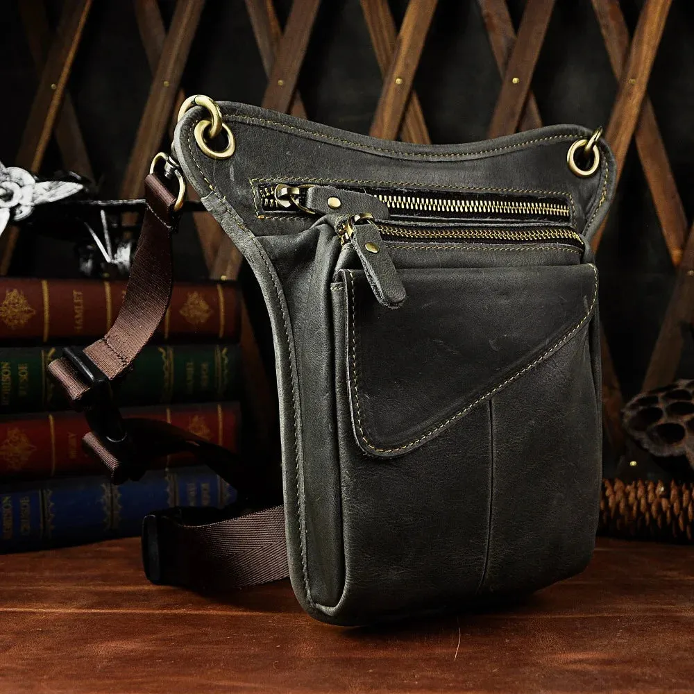 Genuine Leather Man Bag - Multifunction Design Travel Sling Shoulder or Waist Bag