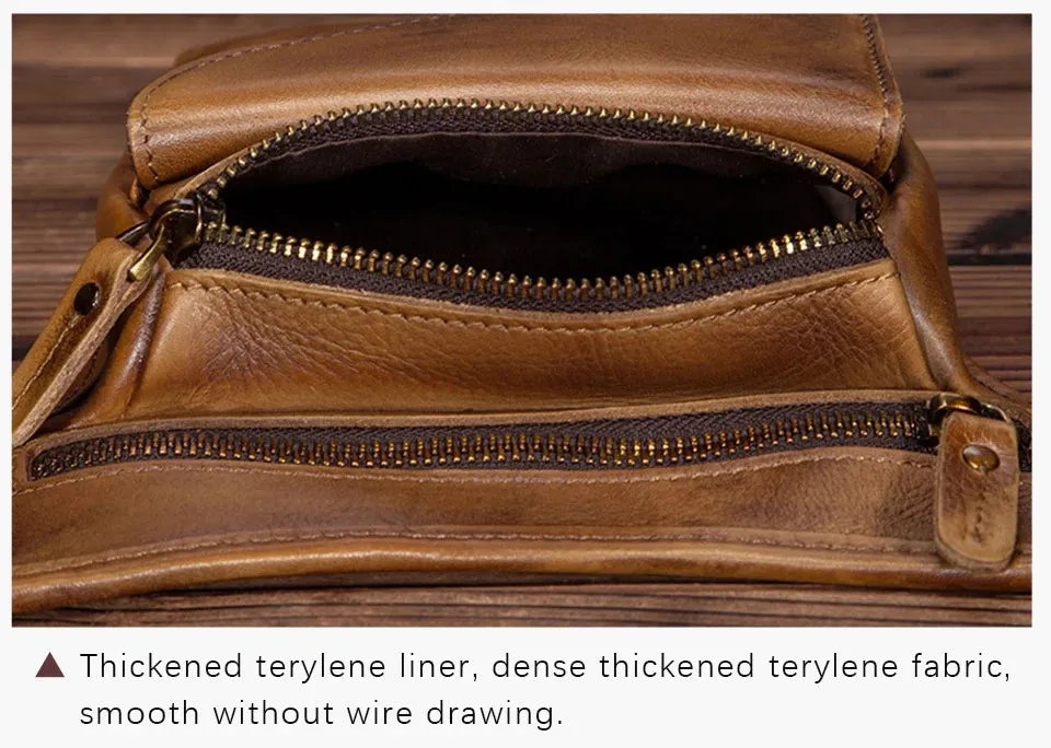 Genuine Leather Man Bag - Multifunction Design Travel Sling Shoulder or Waist Bag