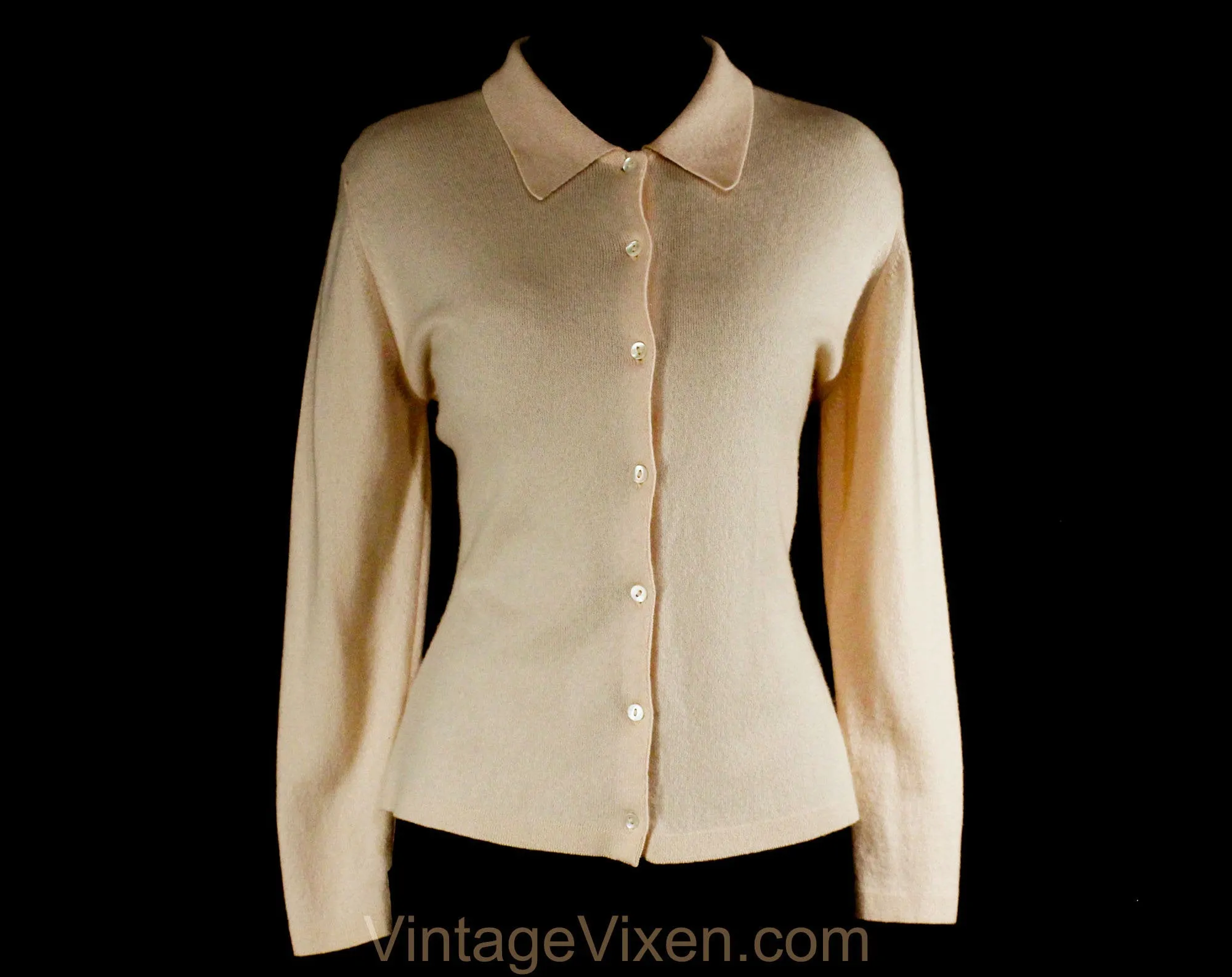 Large Cashmere Cardigan - 1990s Button Front Pink Sweater - Pastel Scottish Cashmere Luxury Knit Jumper - Shell Buttons - Size 12 Bust 38