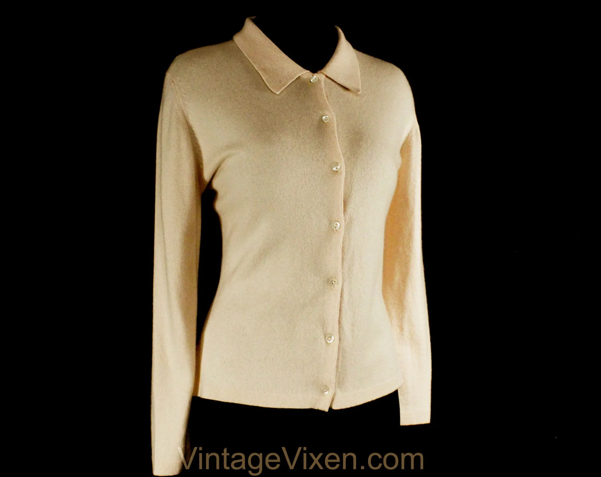 Large Cashmere Cardigan - 1990s Button Front Pink Sweater - Pastel Scottish Cashmere Luxury Knit Jumper - Shell Buttons - Size 12 Bust 38