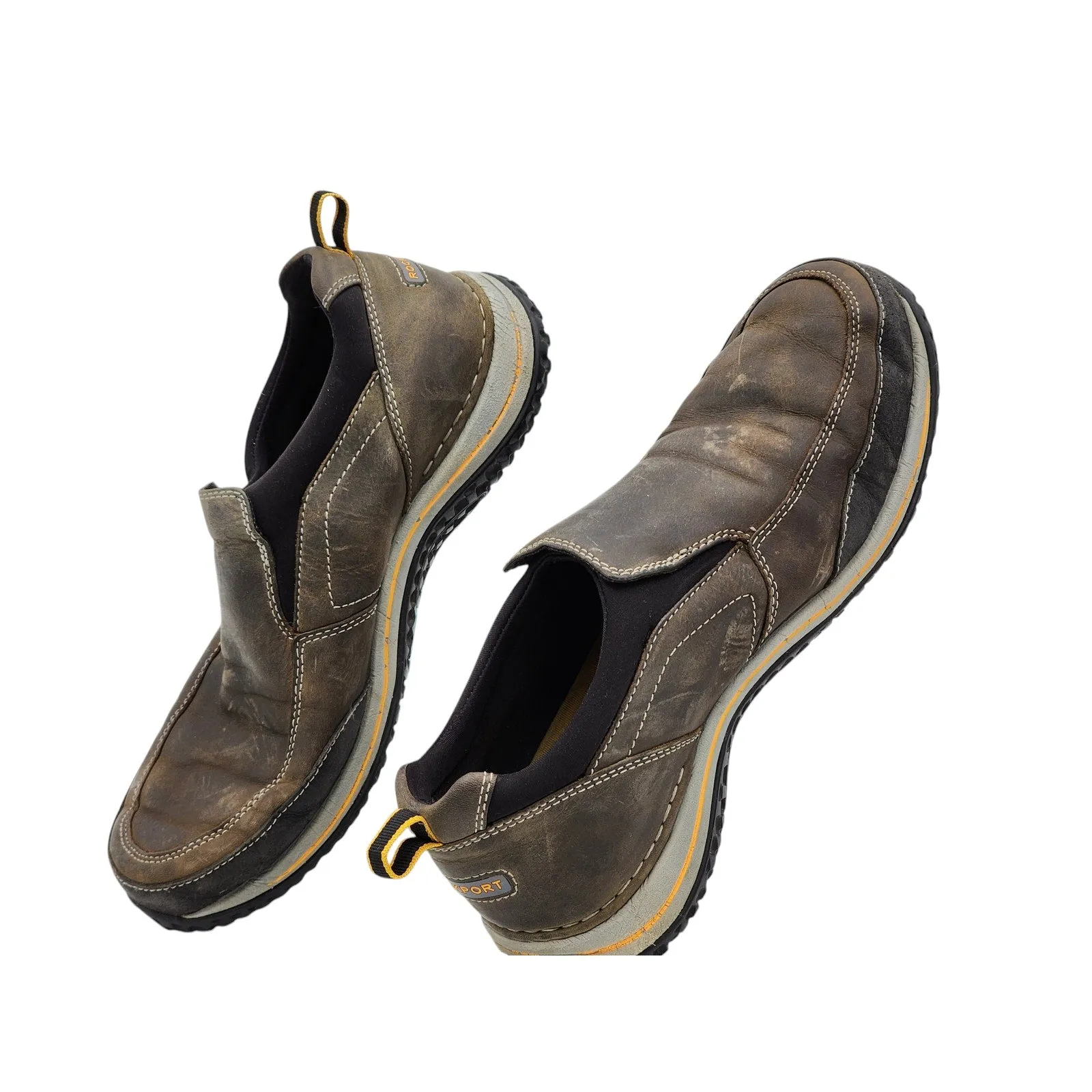 Rockport XCS Shoes Mens 8.5 Leather Slip On Brown Distressed Comfort Casual
