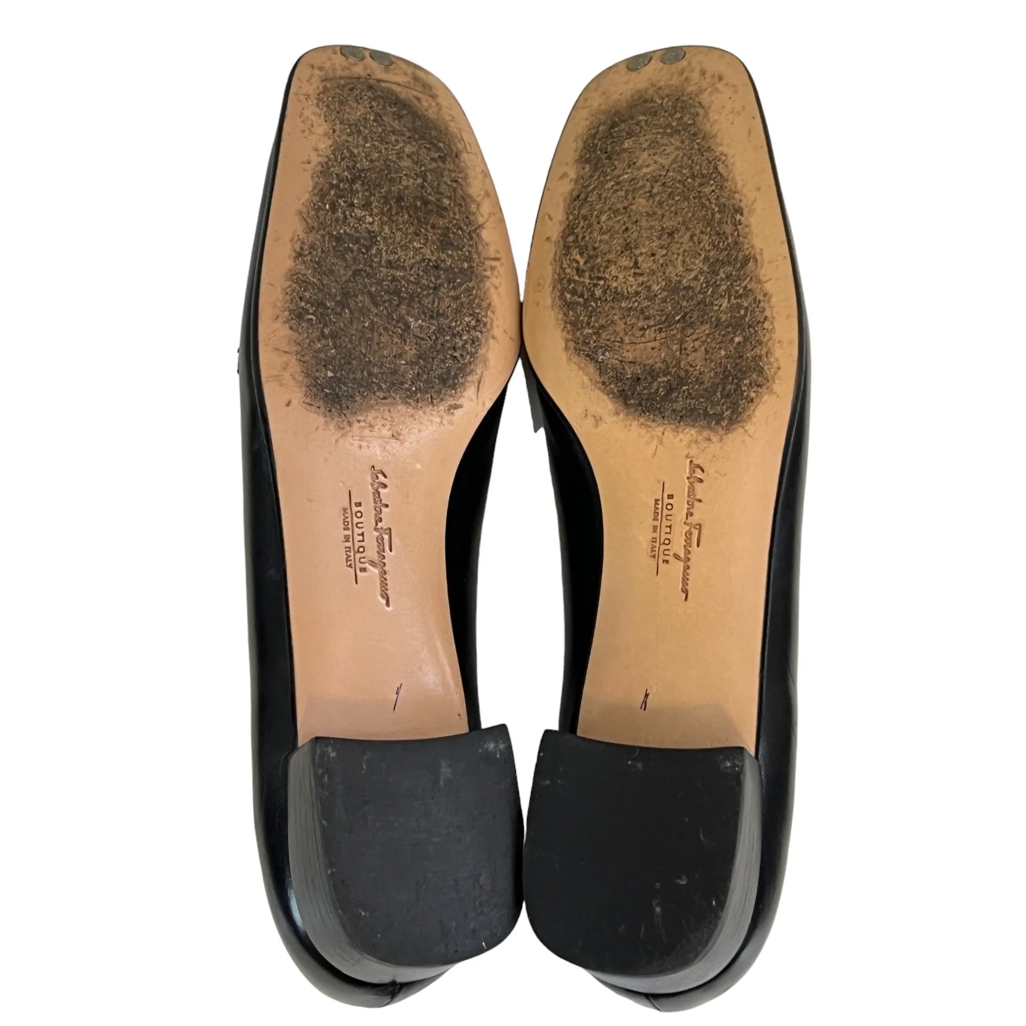 Salvatore Ferragamo Black Leather Gancini Logo Loafers Size 7 4A