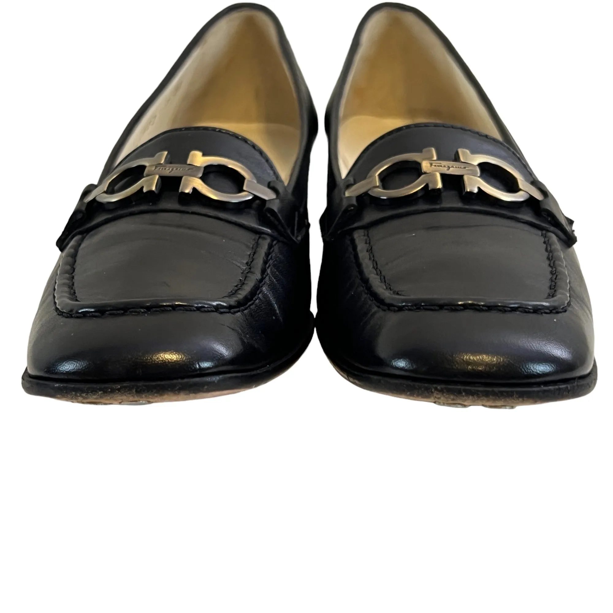 Salvatore Ferragamo Black Leather Gancini Logo Loafers Size 7 4A
