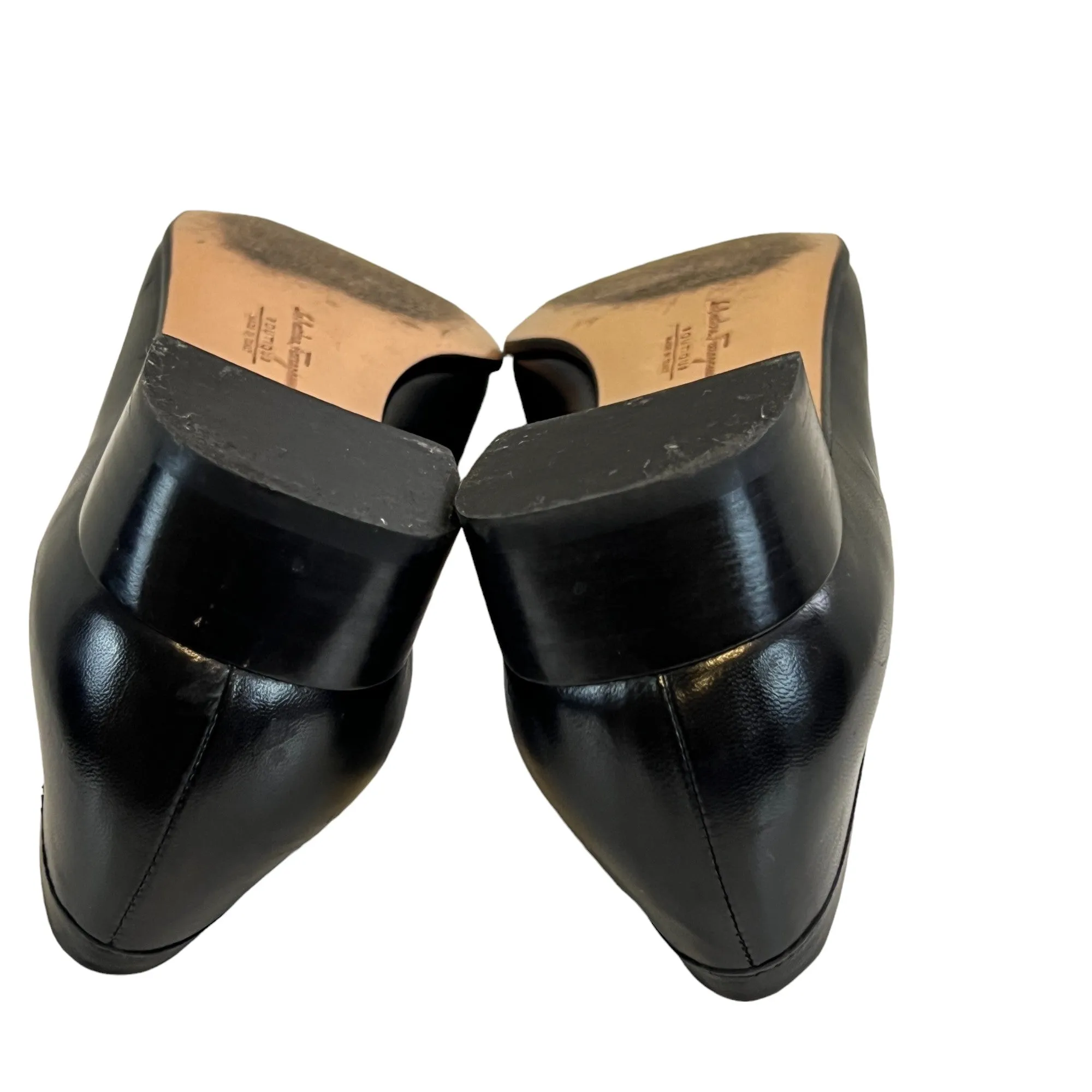 Salvatore Ferragamo Black Leather Gancini Logo Loafers Size 7 4A