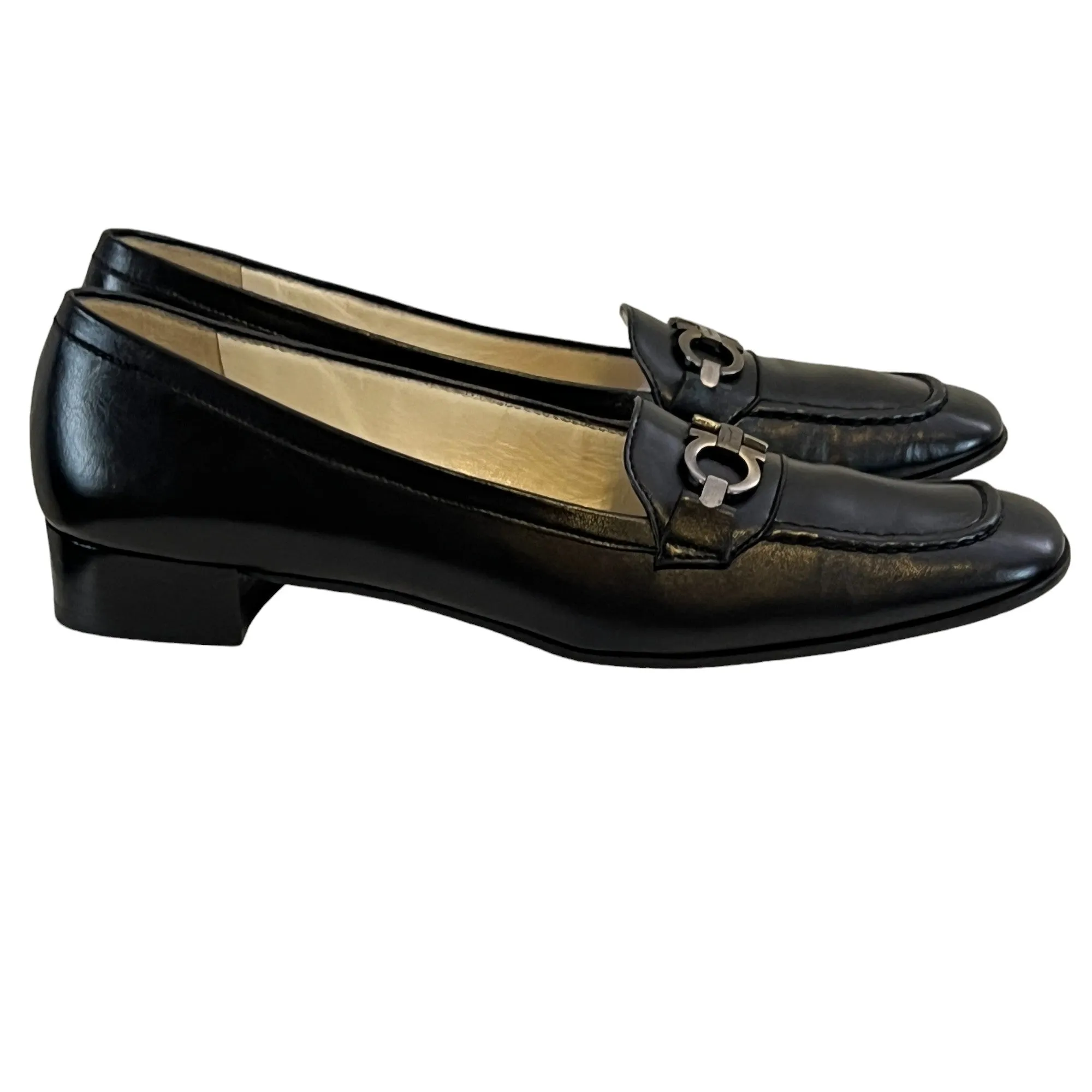 Salvatore Ferragamo Black Leather Gancini Logo Loafers Size 7 4A