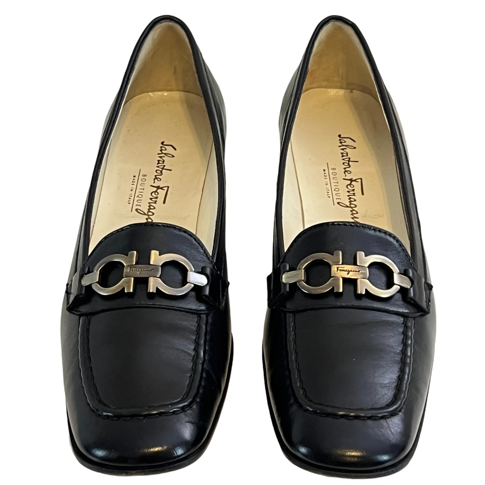 Salvatore Ferragamo Black Leather Gancini Logo Loafers Size 7 4A