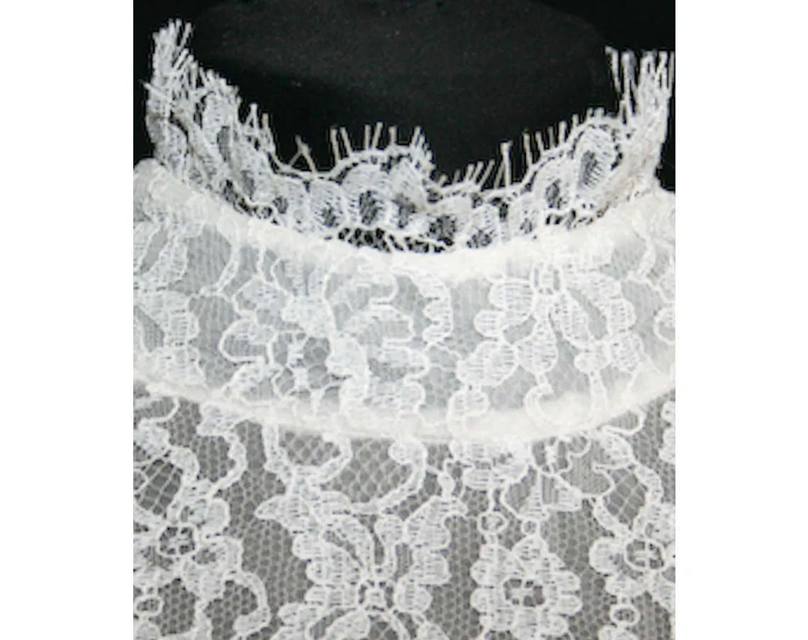 Size 10 Wedding Dress - Elegant White Chiffon & Lace Vintage Bridal Gown With Attached Train - 60s NWT - Bust 36 - Waist 28.5 - 31822-1