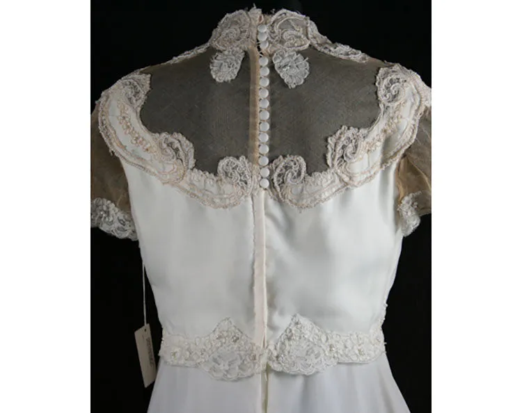 Size 10 Wedding Dress - Gibson Girl Inspired Antique Style 60s Bridal Gown with Pearl-Rimmed Lace - Medium - Bust 37.5 - Waist 30 - 34159-1
