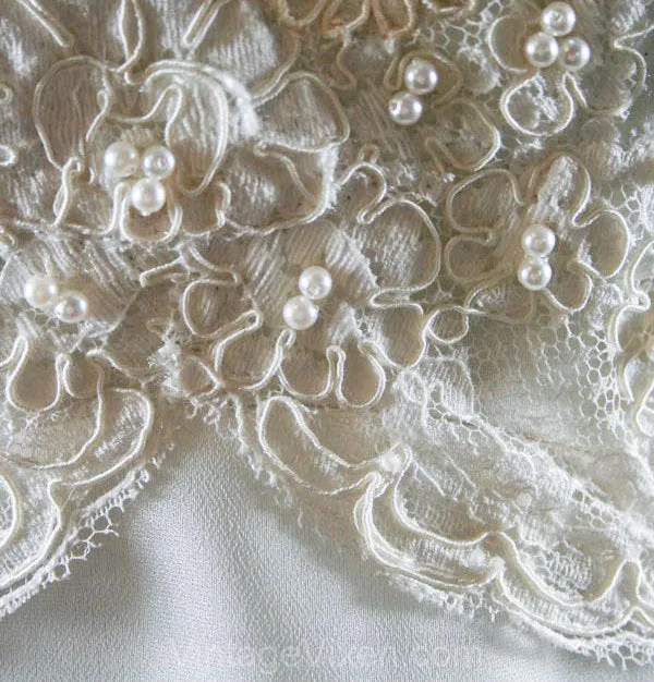 Size 10 Wedding Dress - Gibson Girl Inspired Antique Style 60s Bridal Gown with Pearl-Rimmed Lace - Medium - Bust 37.5 - Waist 30 - 34159-1
