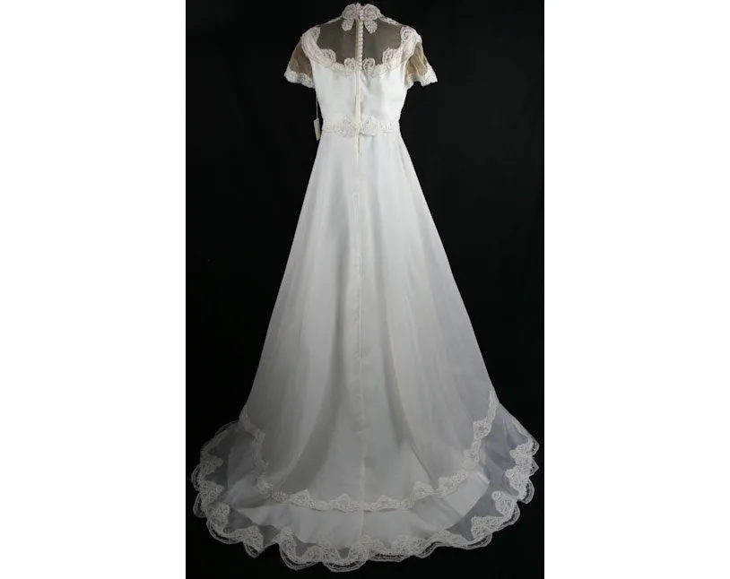 Size 10 Wedding Dress - Gibson Girl Inspired Antique Style 60s Bridal Gown with Pearl-Rimmed Lace - Medium - Bust 37.5 - Waist 30 - 34159-1