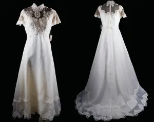 Size 10 Wedding Dress - Gibson Girl Inspired Antique Style 60s Bridal Gown with Pearl-Rimmed Lace - Medium - Bust 37.5 - Waist 30 - 34159-1