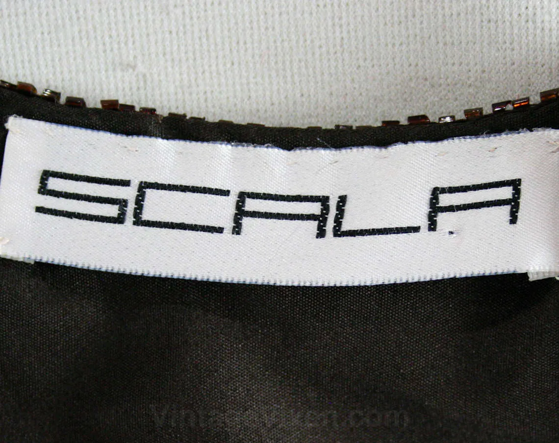 Size 4 Cocktail - Glam Beaded Mini Dress - 1990s Scala Label - Brown Silk Chiffon - Homecoming - Flapper Look - Small Cocktail Dress - 42156