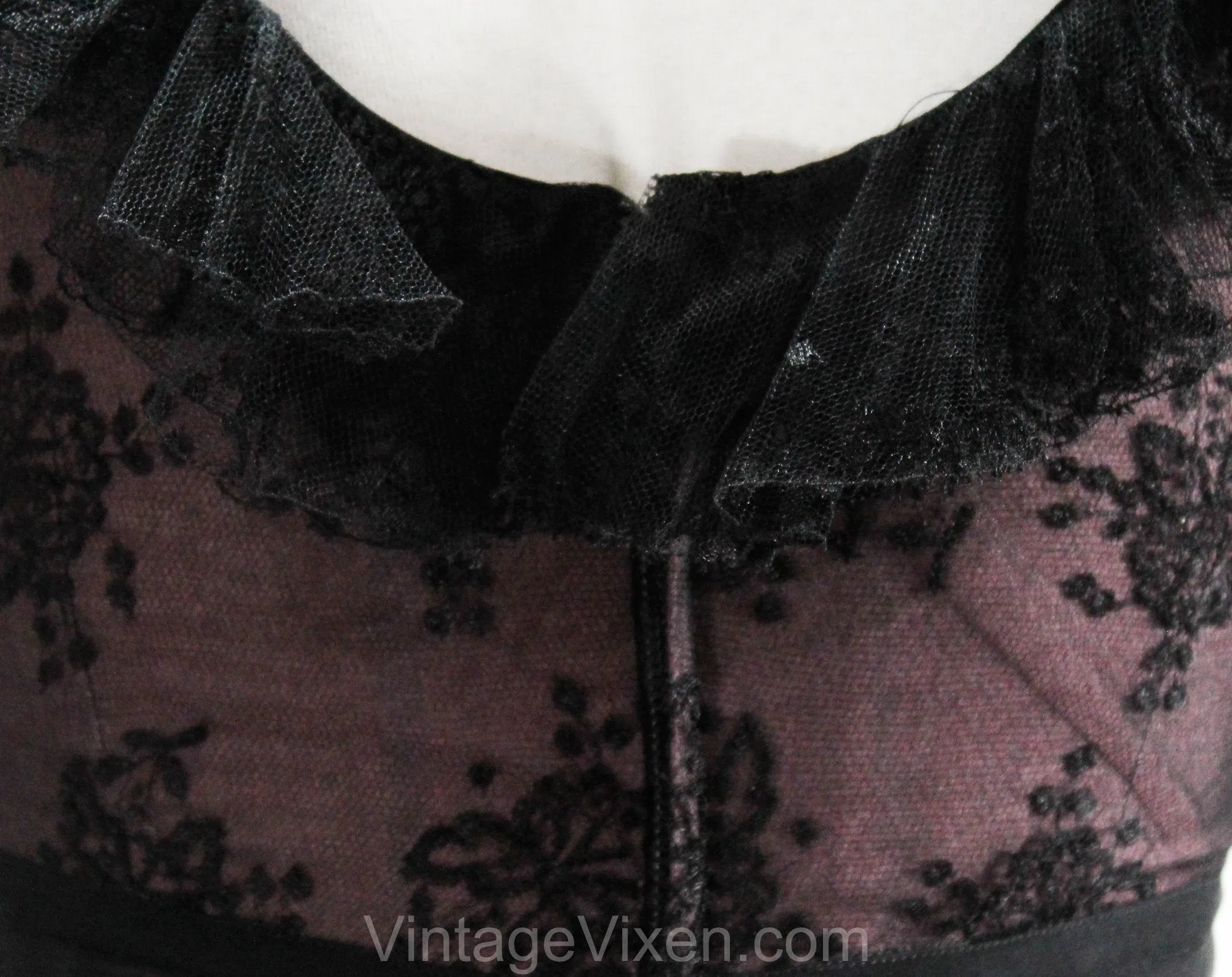 Size 4 Designer Cocktail Dress - 1950s Black & Pink Silk Chiffon Beauty by Lillie Rubin - Exceptional Quality and Design - Bust 33.5 -