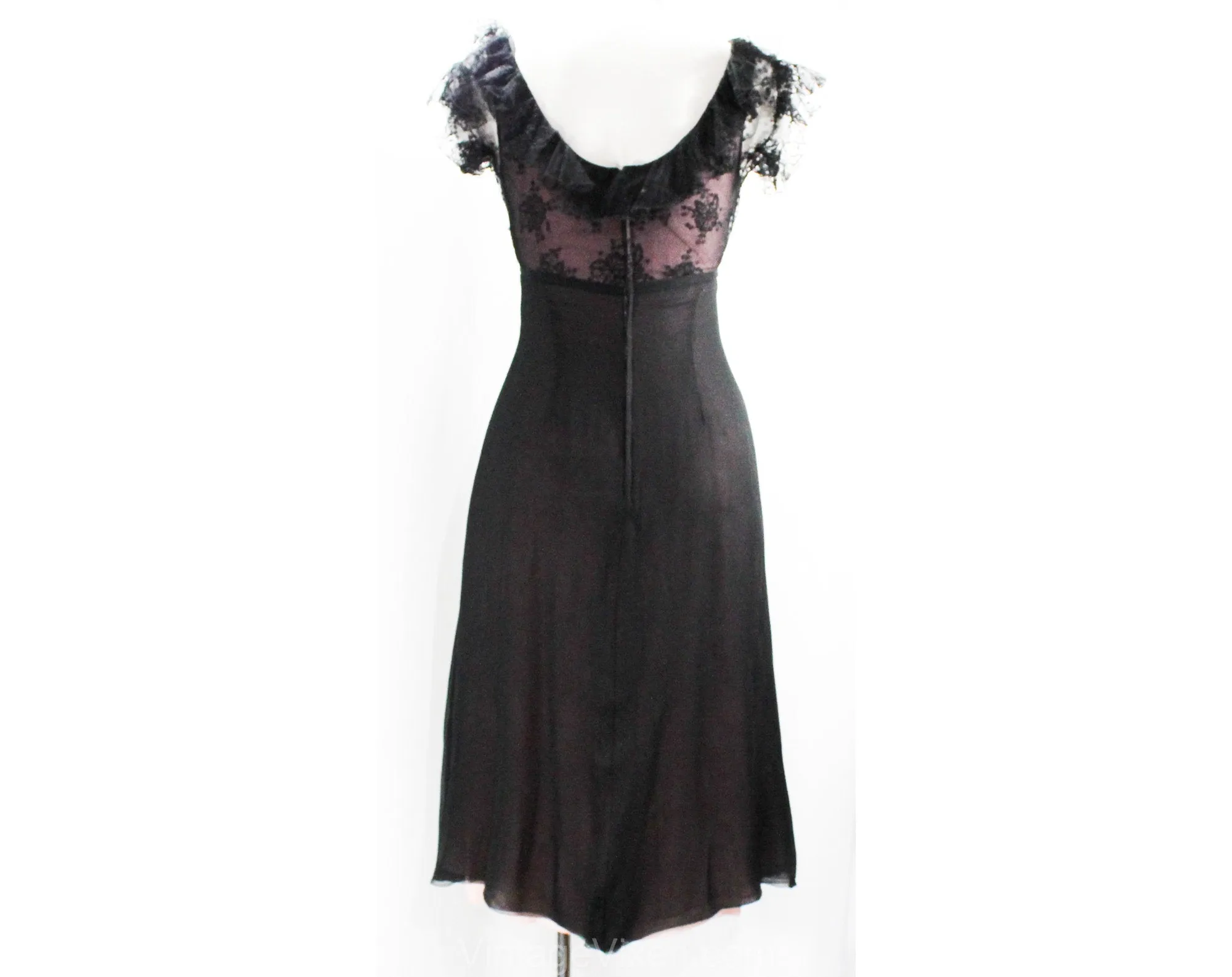 Size 4 Designer Cocktail Dress - 1950s Black & Pink Silk Chiffon Beauty by Lillie Rubin - Exceptional Quality and Design - Bust 33.5 -