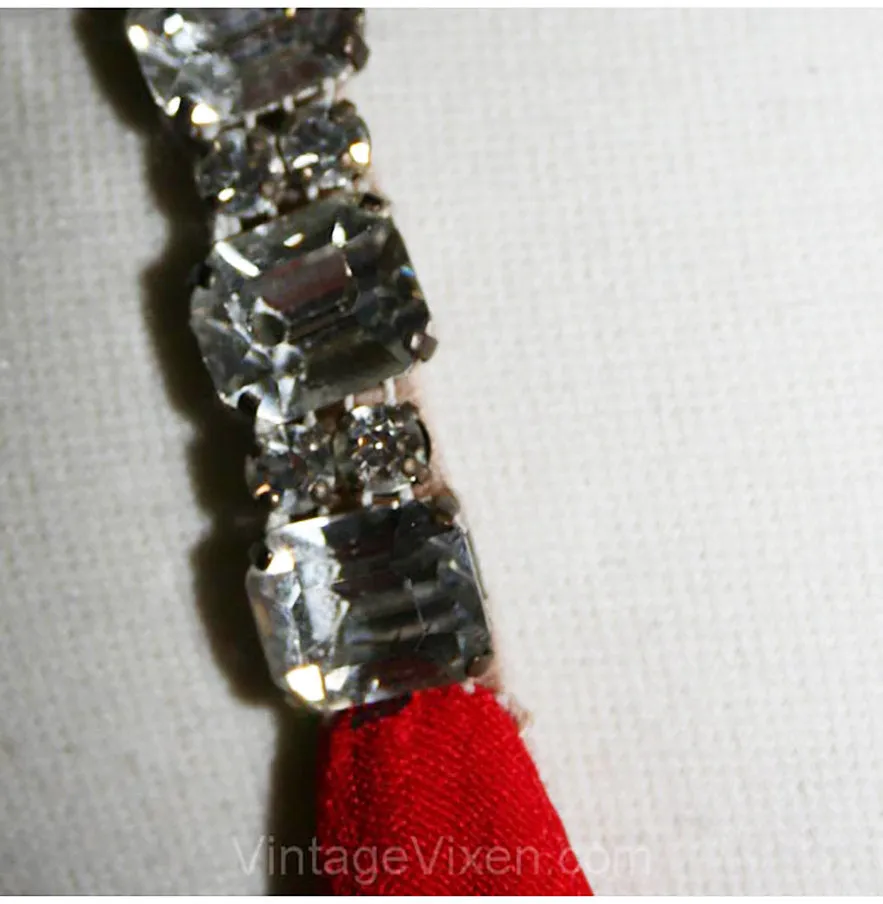 Size 4 Red Crepe Cocktail Dress with Rhinestone Straps - 1920s Look - Flapper Style - Designer Victor Costa - 1980s Design - Bust 34 - 33581
