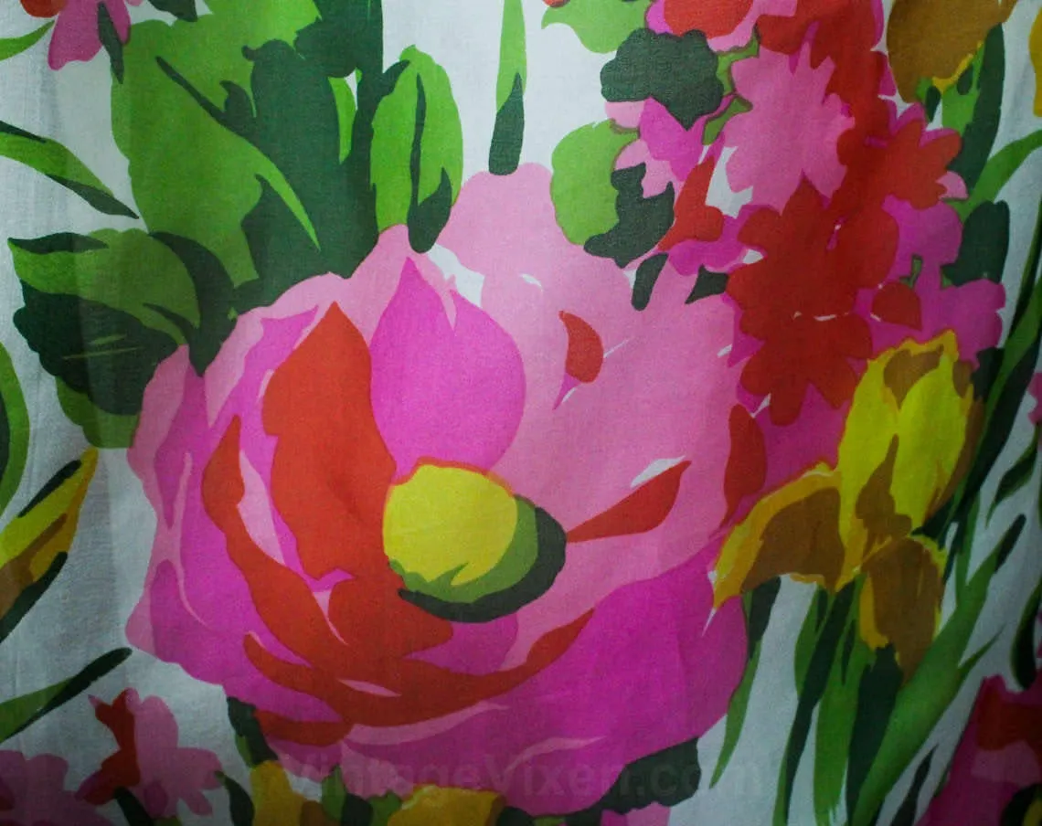 Size 4 Summer Ball Gown - 1960s Tropical Silk Designer Evening Dress - Vivid Floral Organza & Velvet - Kiki Hart Elizabeth Arden - Bust 32.5