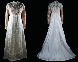 Size 4 Wedding Dress - Gorgeous Pearl & Lace Empire Bridal Gown by Priscilla of Boston - Small Bridal Dress with Train - Bust 33 - 34158-1
