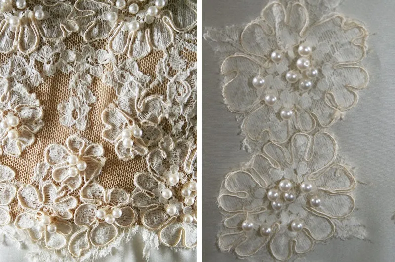 Size 4 Wedding Dress - Gorgeous Pearl & Lace Empire Bridal Gown by Priscilla of Boston - Small Bridal Dress with Train - Bust 33 - 34158-1