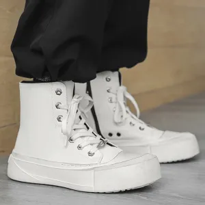 WIAOFELLAS  -  Sneakers For Men High Top Canvas Shoes PU Leather Vulcanized Shoes Platform Casual Sneakers Outdoor High Quality Sports Shoes 46